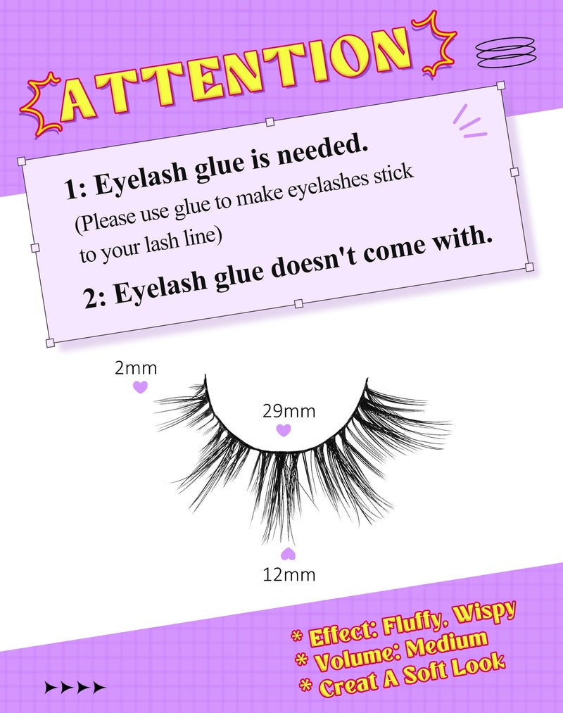 Onlyall Natural Lashes Wispy Lashes Natural Look False Eyelashes Natural Flared Eyelashes False Eye Lashes Soft Fluffy Lashes 7 Pairs D13 Sexy Cat Eye-10mm - Image 2