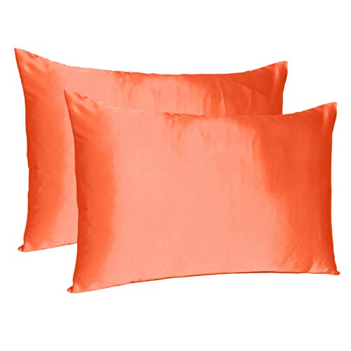 Oussum Satin Silk Pillowcase Pillow Case Covers with Envelop Closure for Hair and Skin Home Bed Decor Set of 2 Pillowcase Free 3 pcs scrunchies (Standard, Golden Poppy Orange) - Image 1