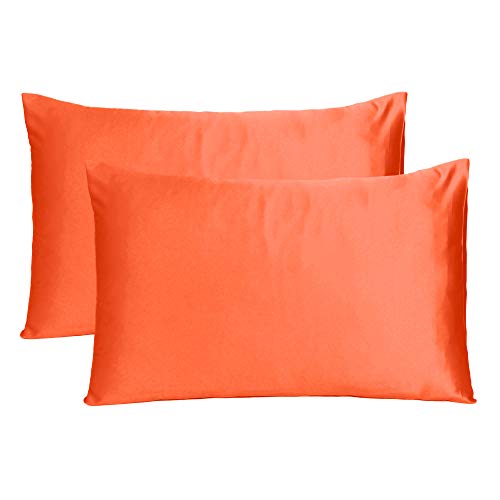 Oussum Satin Silk Pillowcase Pillow Case Covers with Envelop Closure for Hair and Skin Home Bed Decor Set of 2 Pillowcase Free 3 pcs scrunchies (Standard, Golden Poppy Orange) - Image 2
