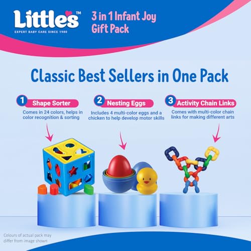 Little's 3 in 1 Infant Joy Gift Pack Baby Toys | Shape sorter Cube | Nesting Eggs | Activity Chain Links | for 1+ Years Kids | Multiple Shapes & Colors | Gifts for Kids | Educational Toy - Image 2