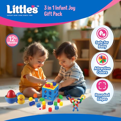 Little's 3 in 1 Infant Joy Gift Pack Baby Toys | Shape sorter Cube | Nesting Eggs | Activity Chain Links | for 1+ Years Kids | Multiple Shapes & Colors | Gifts for Kids | Educational Toy - Image 3