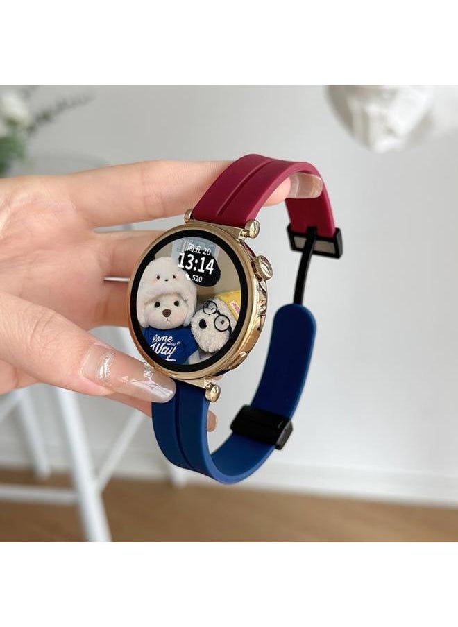 Generic For Huawei Gt4/Gt3 Strap Gt5 Silicone Magnetic Smart Watch Watch4pro Watch Strap Watchgt-Color:Burgundy And Dark Blue, Take One Shot And Two; Two Sets - Suitable For Huawei Gt2/gt2pro/gt2e/ecg [dial 46mm]  - Image 1