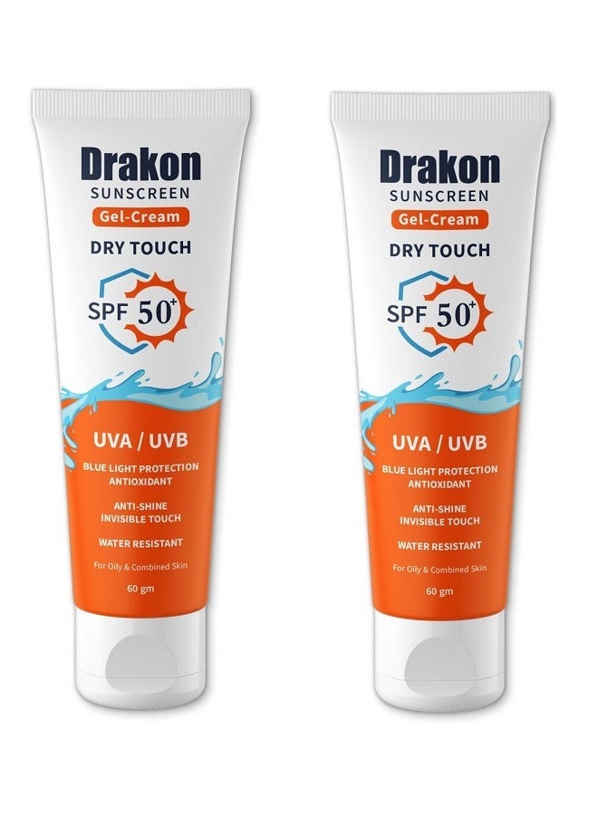 DRAKON 2Pcs Sunscreen Dry Touch SPF 50 gel Cream x2 60ml  - Image 1