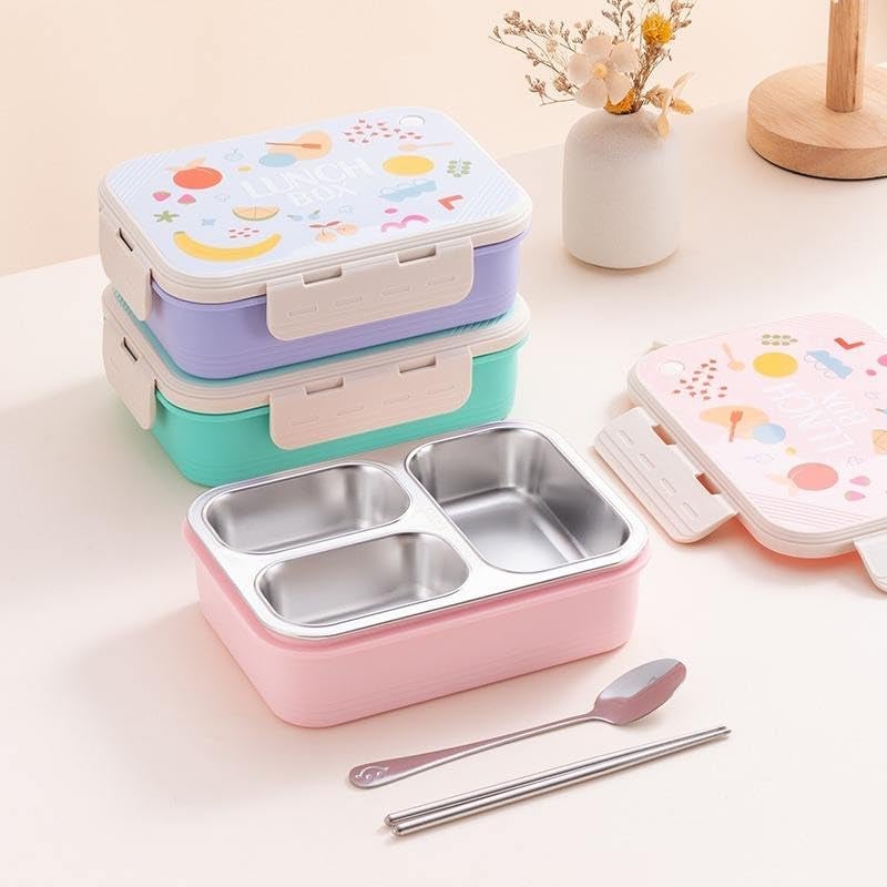 MEDALLIX Stainless Steel Lunch Box | 3-Compartment Bento Box, Leak-Proof & BPA-Free | Eco-Friendly Meal Prep Container for Adults & Kids | Durable & Portable Tiffin Box, 850 milliliters - Image 4
