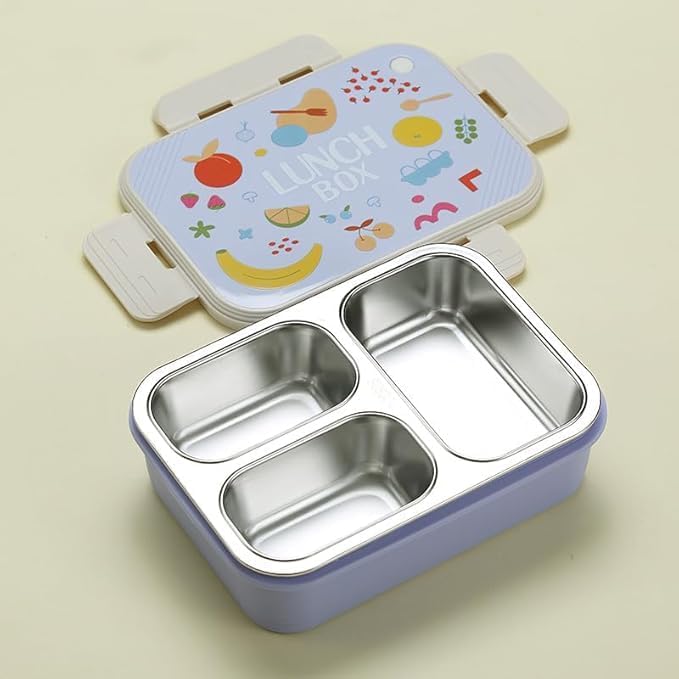 MEDALLIX Stainless Steel Lunch Box | 3-Compartment Bento Box, Leak-Proof & BPA-Free | Eco-Friendly Meal Prep Container for Adults & Kids | Durable & Portable Tiffin Box, 850 milliliters - Image 1