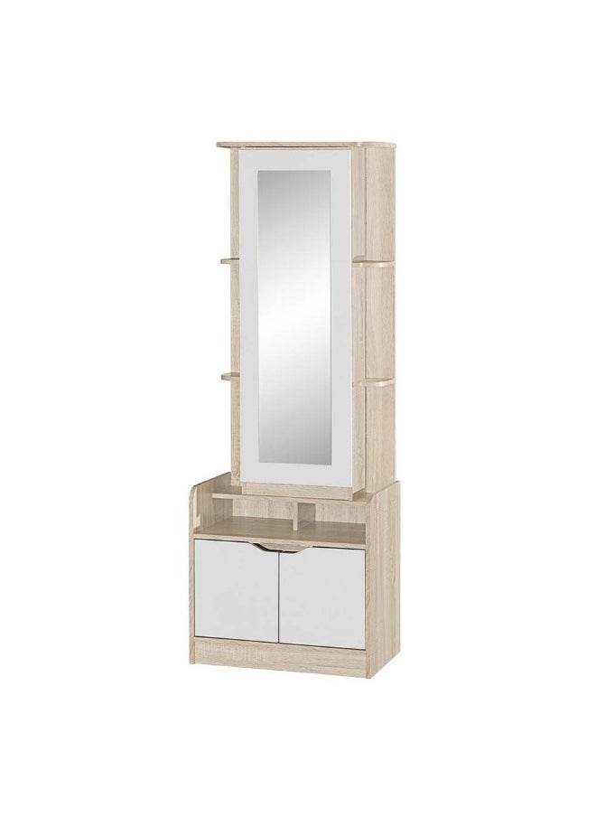 DANUBE HOME Kinder 2 Doors Tall Dresser With Mirror Durable Dressing Table Vanity Table Makeup Table Desk With Storage Bedroom Furnitures - White & Sonoma Oak  - Image 4