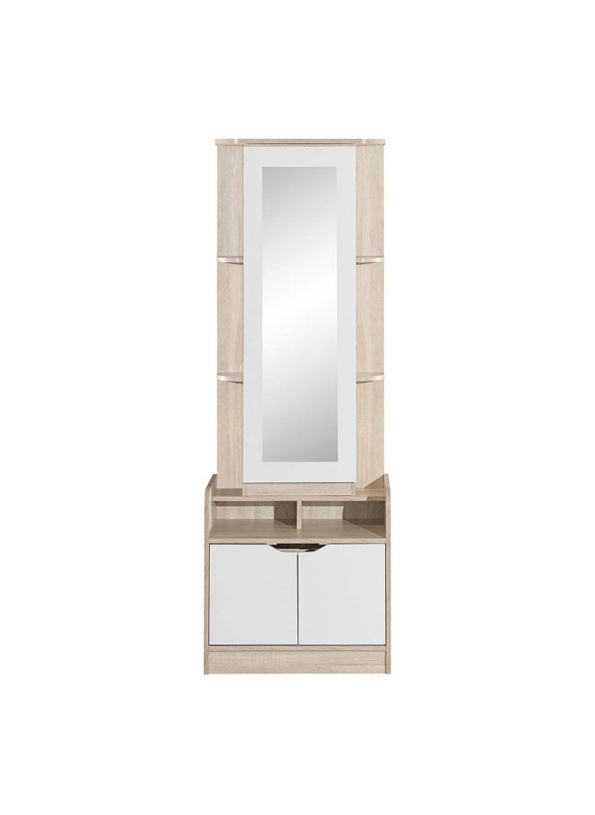 DANUBE HOME Kinder 2 Doors Tall Dresser With Mirror Durable Dressing Table Vanity Table Makeup Table Desk With Storage Bedroom Furnitures - White & Sonoma Oak  - Image 3