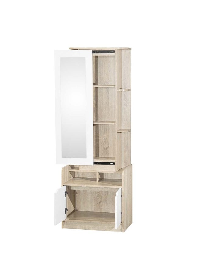 DANUBE HOME Kinder 2 Doors Tall Dresser With Mirror Durable Dressing Table Vanity Table Makeup Table Desk With Storage Bedroom Furnitures - White & Sonoma Oak  - Image 2