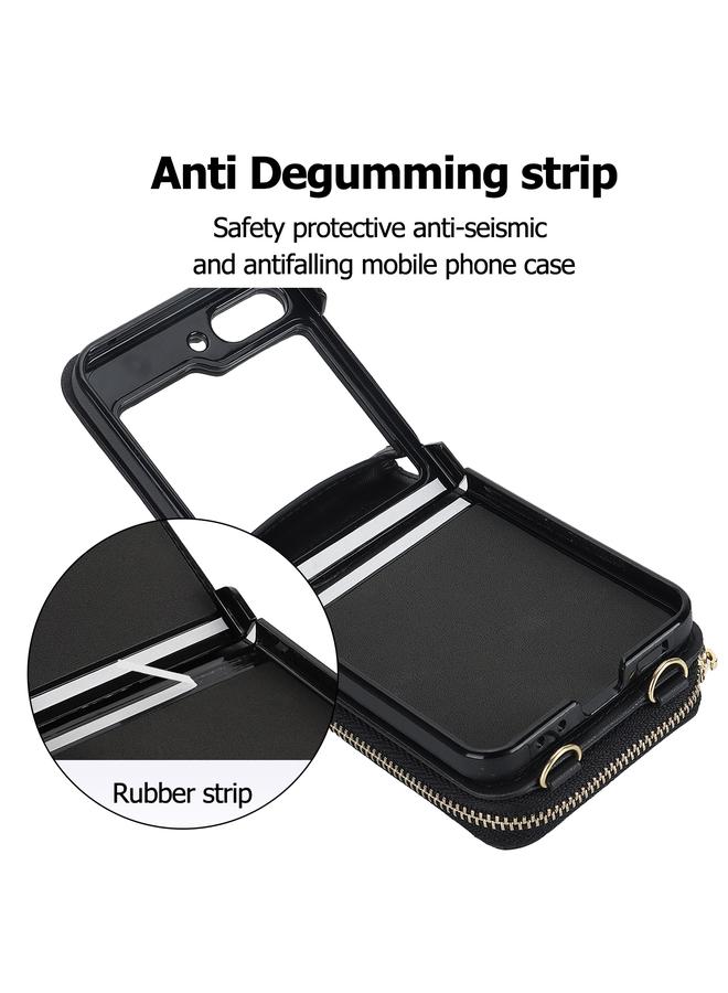 اس-توب جراب لهاتف Samsung Galaxy Z Flip5 مزود بحبل طويل وقصير وسحاب وفتحة للبطاقات، جراب هاتف قابل للطي - Image 3