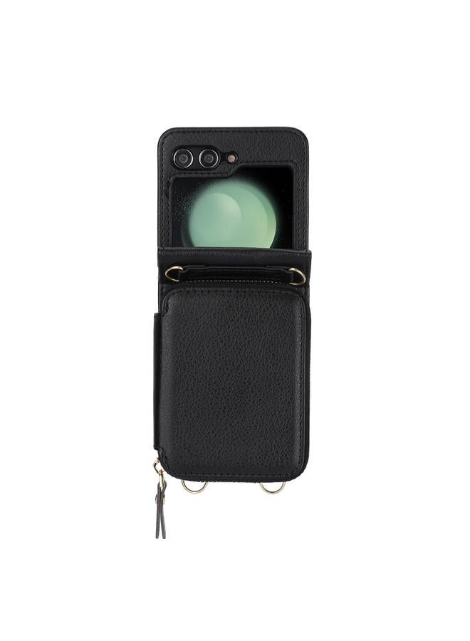 اس-توب جراب لهاتف Samsung Galaxy Z Flip5 مزود بحبل طويل وقصير وسحاب وفتحة للبطاقات، جراب هاتف قابل للطي - Image 2