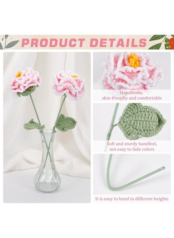 FINGERINSPIRE FINGERINSPIRE 2 PCS Handmade Crochet Peony Flowers Pink Knitted Cotton Peony Bouquet Crochet Artificial Peony Flowers Cotton Peony Realistic Flowers for Anniversary Birthday Gift Wedding Home Decor  - Image 4