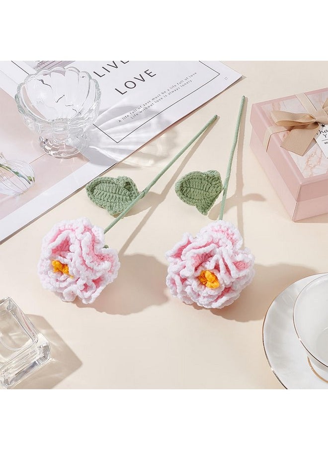 FINGERINSPIRE FINGERINSPIRE 2 PCS Handmade Crochet Peony Flowers Pink Knitted Cotton Peony Bouquet Crochet Artificial Peony Flowers Cotton Peony Realistic Flowers for Anniversary Birthday Gift Wedding Home Decor  - Image 5