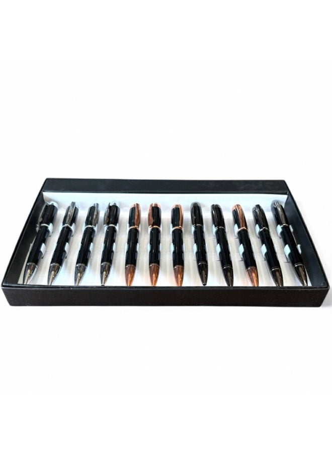 ركس بكج أقلام فاخرة لون اسود و برونز جودة عالية وأداء سلس حبر جاف ازرق 12 قلم  69505 - Image 1