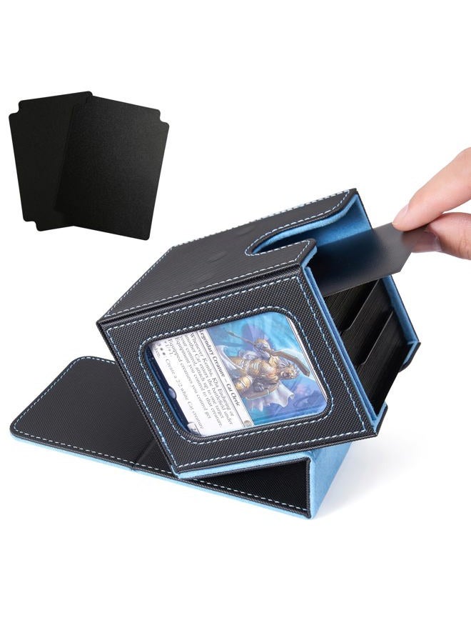 Venssu MTG Deck Box for Commander Display,Card Deck Box Fits 100 Double Sleeved Cards, TCG Card Storage Box (Black and Wathet, 1 window) - Image 1