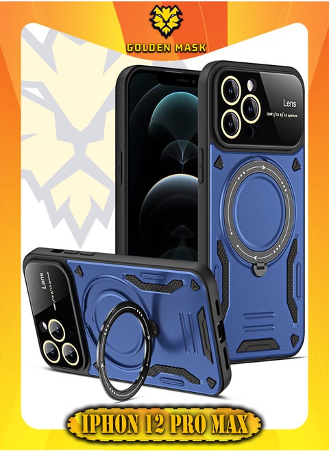 GOLDEN MASK For iPhone 12 Pro Max Camera Lens Camera Protection Supports Wireless Charging With Magnetic Ringe (Blue)