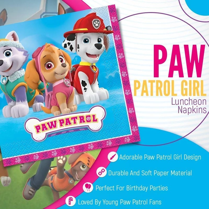 Unique Multicolor Paw Patrol Girl Luncheon Napkins 16 Count  Premium Quality Paper Eyecatching Durable  Absorbent  Perfect For Themed Celebrations - Image 5