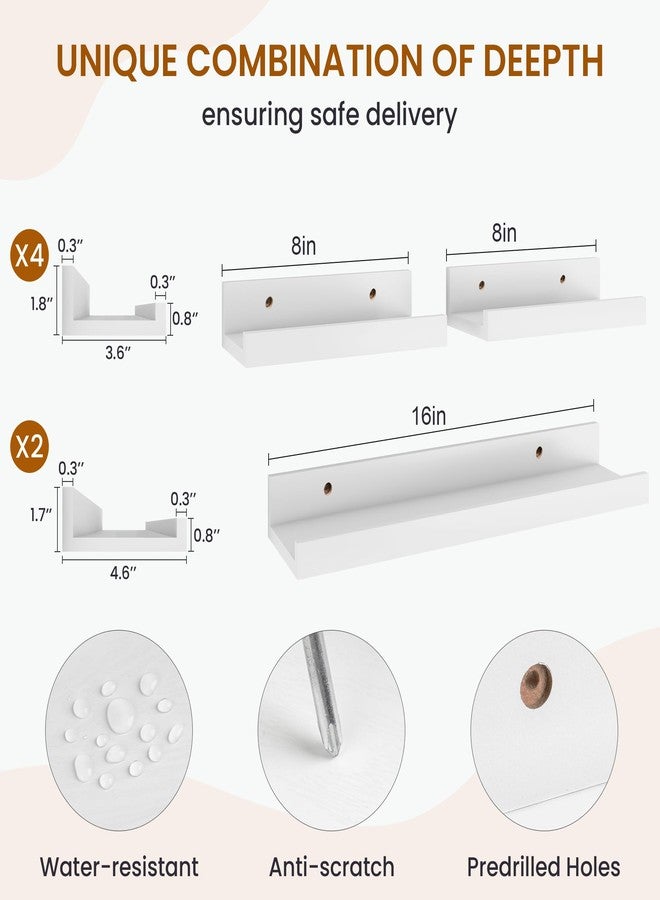 Axeman Picture Ledge Shelf, Floating Shelves for Wall Decor Storage Set of 6, 16 inch Floating Wall Mounted Shelves, Wall Shelves with Lip for Living Room, Bedroom, Nursery, Bathroom, Kitchen, White - Image 3
