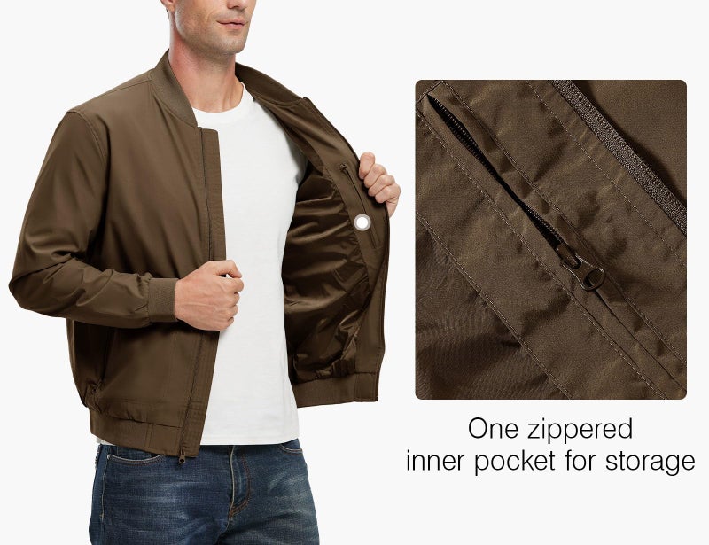Rdruko Men's Lightweight Bomber Jacket Casual Stylish Fashion Coat Windbreaker(Brown, US M) - Image 4