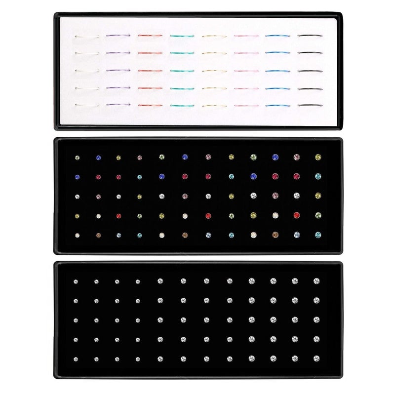 NewCraft 3 Sets 160Pcs Nose Rings and Stud, Surgical Stainless Steel Studs Ring Hoop for Women, Body Nose Piercing Pin Jewelry 1.5/2/2.5mm Multicolor Crystal, Ideal Gift for Wife or Daily Wear - Image 1