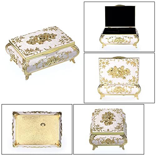 ELLDOO Vintage Music Box, Beige Metal Musical Jewelry Box Keepsake Box, Small Trinket Jewelry Storage Box Gift for Girl Women (Tune: You are My Sunshine) - Image 5