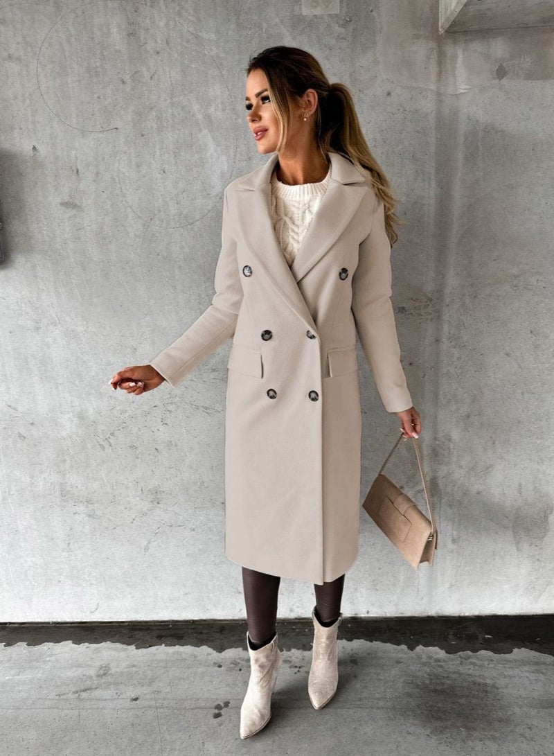 Loquat New Women's Fashion Simple Long Sleeve Lapel Button Wool Overcoat - Image 1