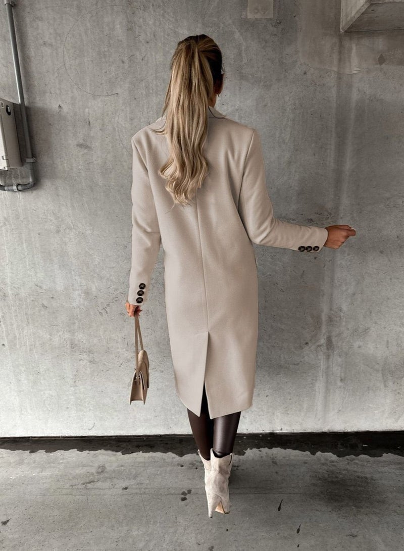 Loquat New Women's Fashion Simple Long Sleeve Lapel Button Wool Overcoat - Image 2
