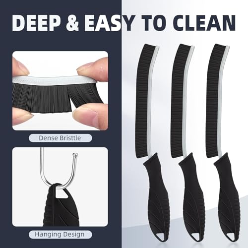 FOOGWEE Hard Bristle Crevice Cleaning Brush - Home Cleaning Tools, Multi-Purpose Crevice Supplies for Kitchen, Bathroom, Toilet, Window, Vehicle, Faucets, Grout, Home (3, Black) - Image 3
