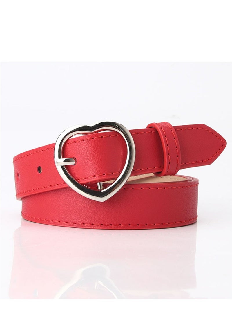 Loquat - Women's All-purpose Denim Pants With Heart-shaped Pin Buckle Belt 105cm Red - Image 1