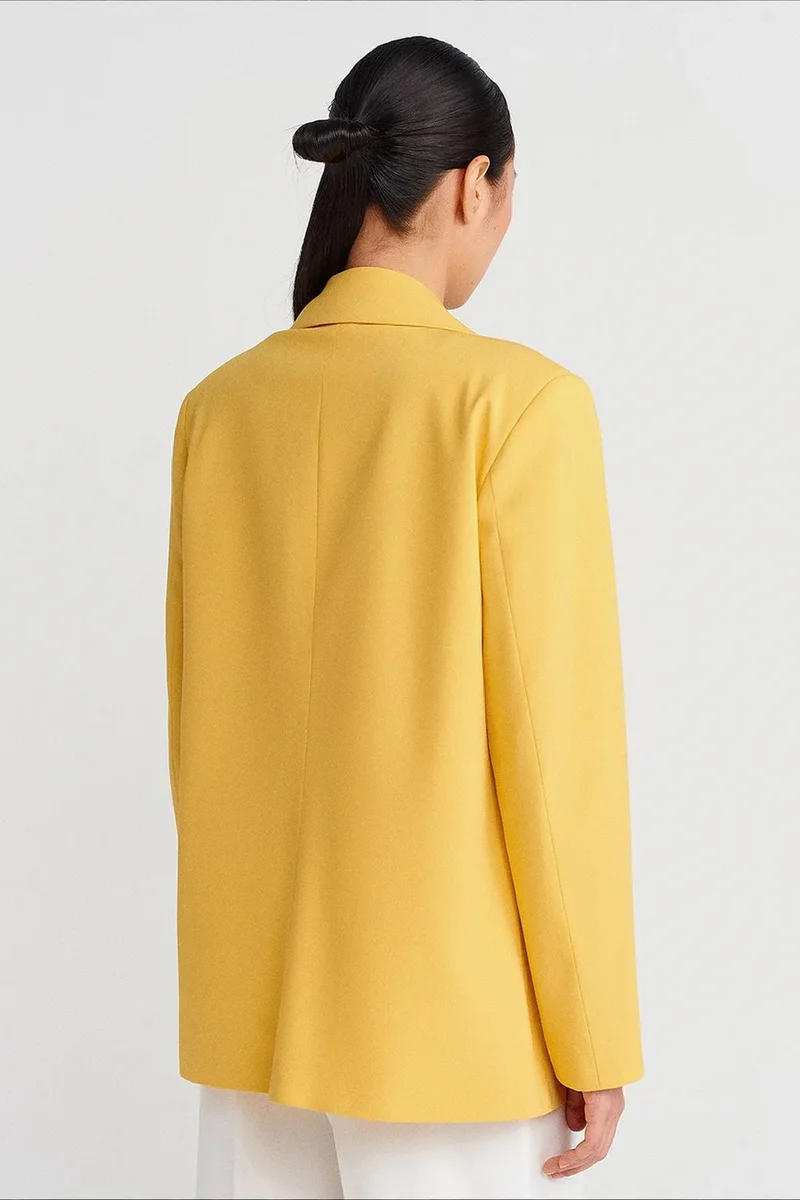 Dilvin Lemon Yellow DILVIN Oversized Long Crepe Blazer Jacket for Women | Best Price UAE