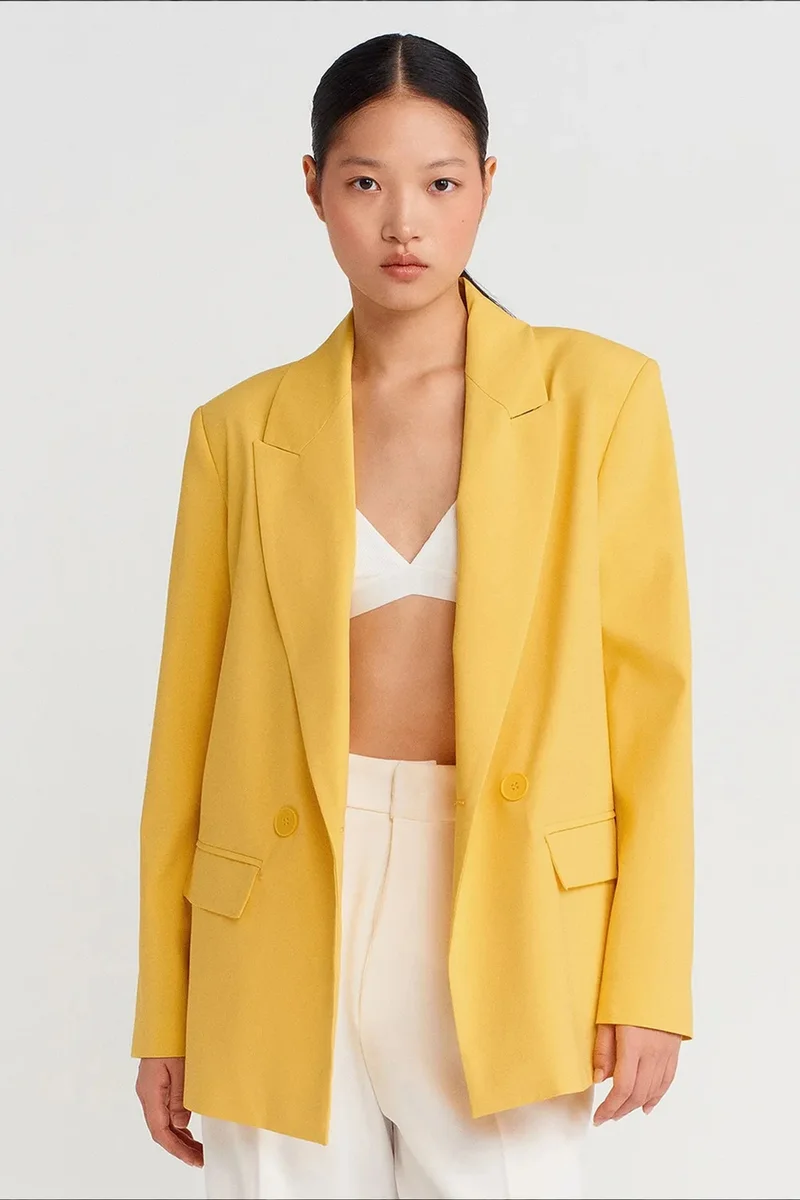 DILVIN Oversized Long Crepe Blazer Jacket