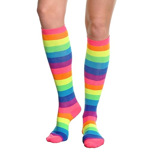 Angelina جوارب عالية الركبة مخططة بألوان قوس قزح للأطفال من أنجلينا (زوج واحد)، 2540A_6-8 - Image 1