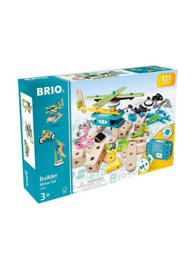 بريو مجموعة محرك البناء 34591 من BRIO Builder - مجموعة بناء مكونة من 120 قطعة من ألعاب STEM مع قطع خشبية وبلاستيكية ومحرك للأطفال من سن 3 سنوات فما فوق - Image 1