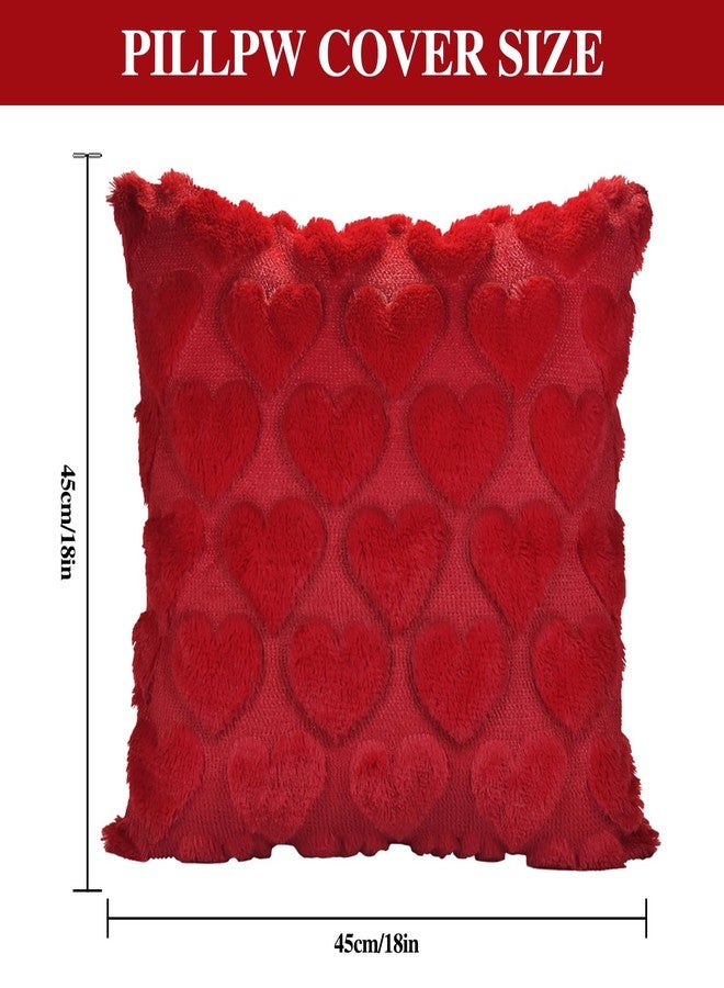 Finphoon Valentines Pillow Covers 18x18 inch Set of 2, Red Heart Soft Plush Short Throw Pillow Cover, Valentines Day Decoration Case Pillow for Sofa Couch Bed Holiday Outdoor Home Decorations - Image 2