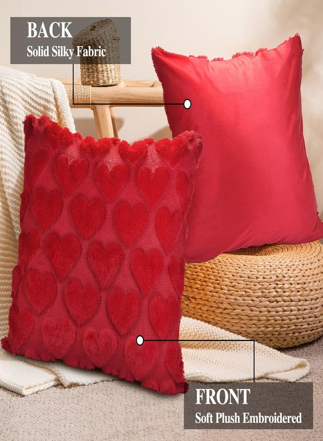 Finphoon Valentines Pillow Covers 18x18 inch Set of 2, Red Heart Soft Plush Short Throw Pillow Cover, Valentines Day Decoration Case Pillow for Sofa Couch Bed Holiday Outdoor Home Decorations - Image 4