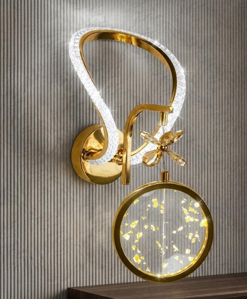 Gold Crystal LED Wall Lamp with Luminous Round Disc