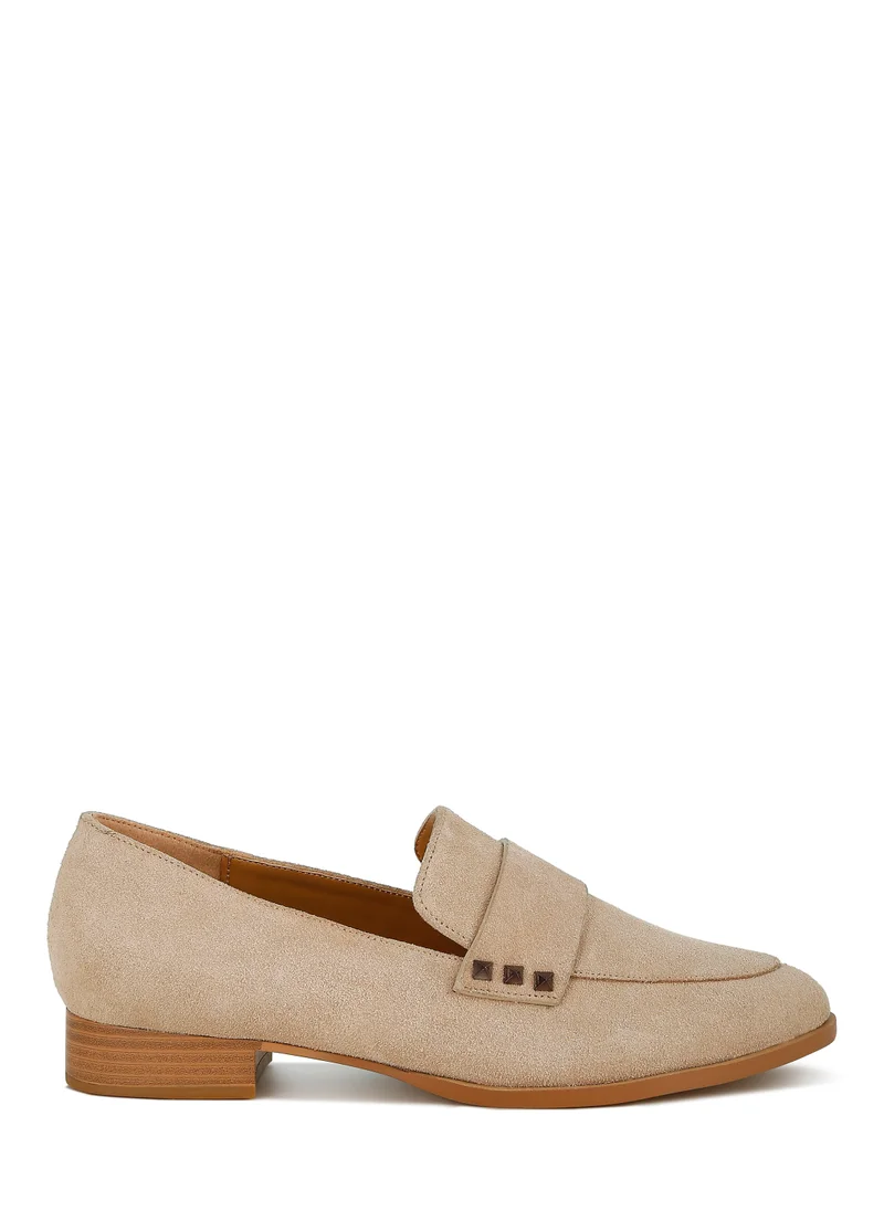 London Rag Studded Suede Loafers in Sand