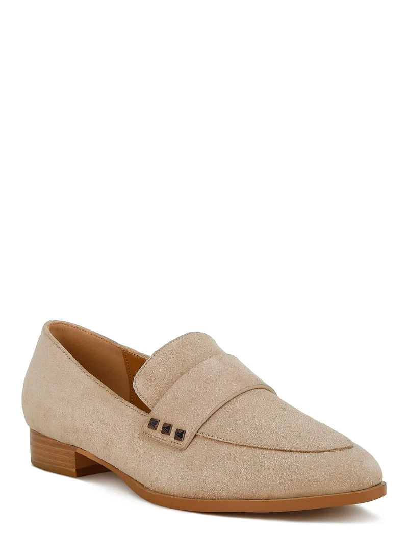 London Rag Studded Suede Loafers in Sand