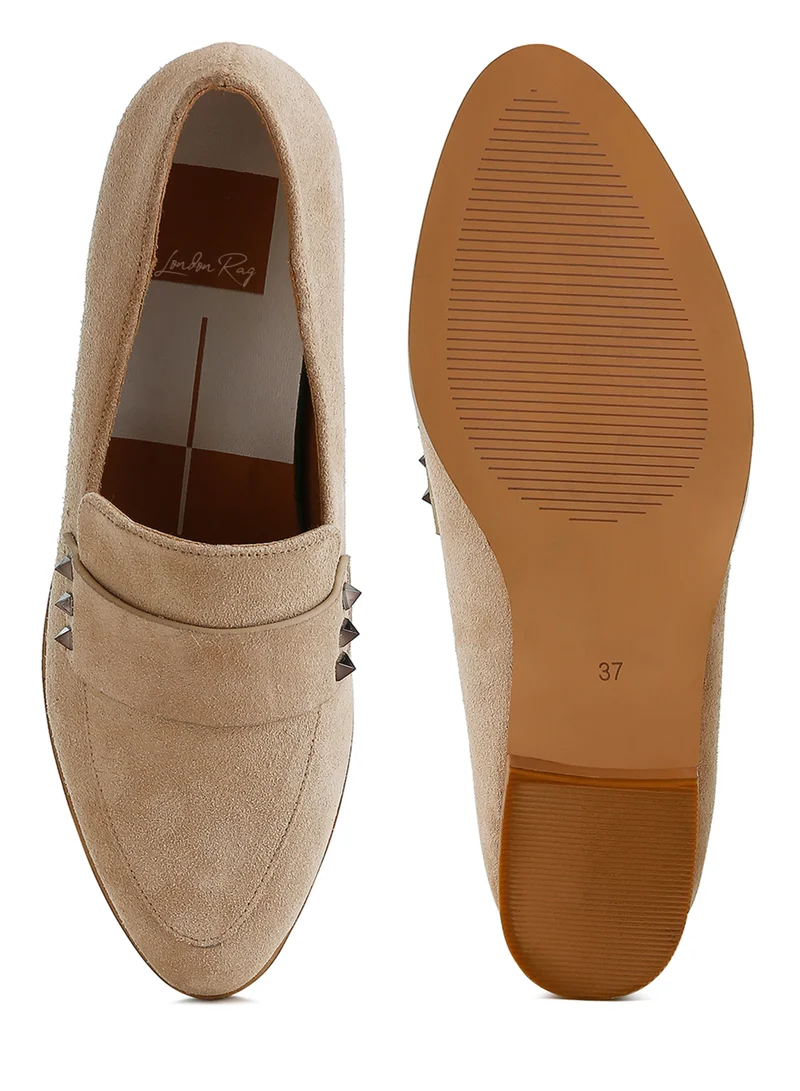 London Rag Sand Studded Suede Loafers in Sand for Women | Best Price UAE