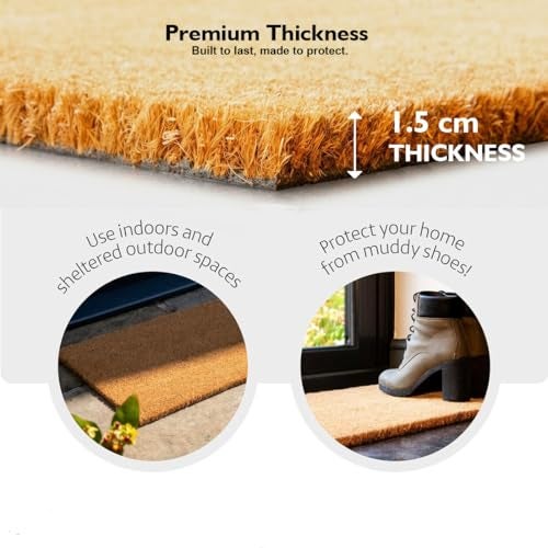 ATMAH Plain Natural Coir Door Mat Runner 40 x 100 cm | Anti Slip PVC Backing | Dirt Trapper | Indoor & Covered Outdoor Entrance Mat - Image 3