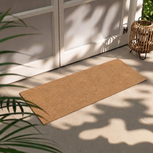 ATMAH Plain Natural Coir Door Mat Runner 40 x 100 cm | Anti Slip PVC Backing | Dirt Trapper | Indoor & Covered Outdoor Entrance Mat - Image 1