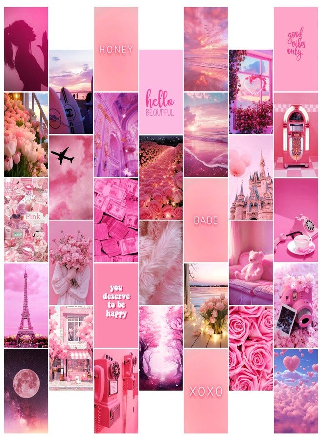 KARTMEN Pack of 32 Pink Wall Collage Kit Posters - 4 x 6 Inches Posters for Room Wall Decoration of Bedroom, Office, Living room, Dorm room - Glue Dots Included, Cardstock - Image 1