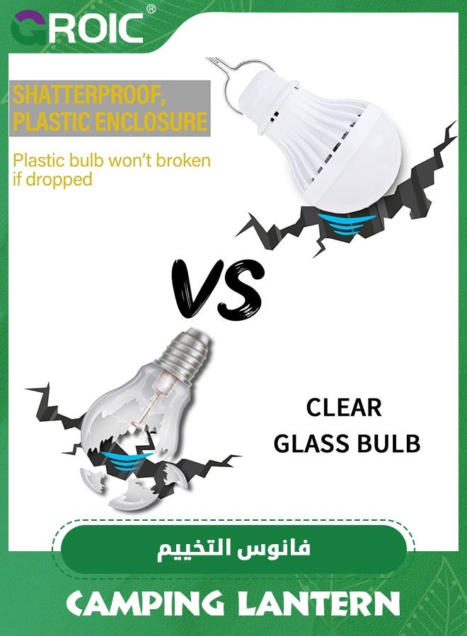 GROIC مجموعة من 3 مصابيح LED للتخييم بمنفذ USB بقوة 5 وات و5 فولت، لمبة LED محمولة للمرآب والمستودع والسيارة والشاحنة وقارب الصيد وإضاءة الطوارئ الخارجية وغرف نوم الأطفال ومصباح LED أبيض 3 في 1 وفانوس تخييم - Image 3