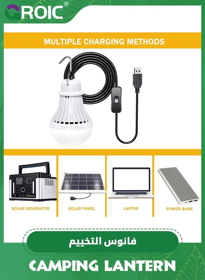 GROIC مجموعة من 3 مصابيح LED للتخييم بمنفذ USB بقوة 5 وات و5 فولت، لمبة LED محمولة للمرآب والمستودع والسيارة والشاحنة وقارب الصيد وإضاءة الطوارئ الخارجية وغرف نوم الأطفال ومصباح LED أبيض 3 في 1 وفانوس تخييم - Image 5