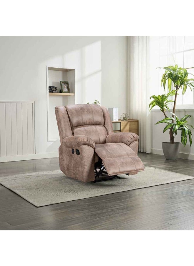 DANUBE HOME - Crisset 1-Seater Fabric Manual Recliner With Usb Port â€“ Comfortable Manual Recliner Chair Modern Recliner For Living Room Relaxing Sofa With Built-In Usb Charging Port - Brown - Image 1