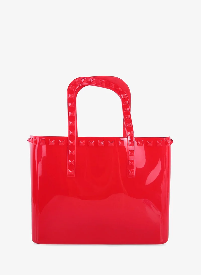 London Rag Coral Red Studded Jelly Candy Tote for Women | Best Price UAE