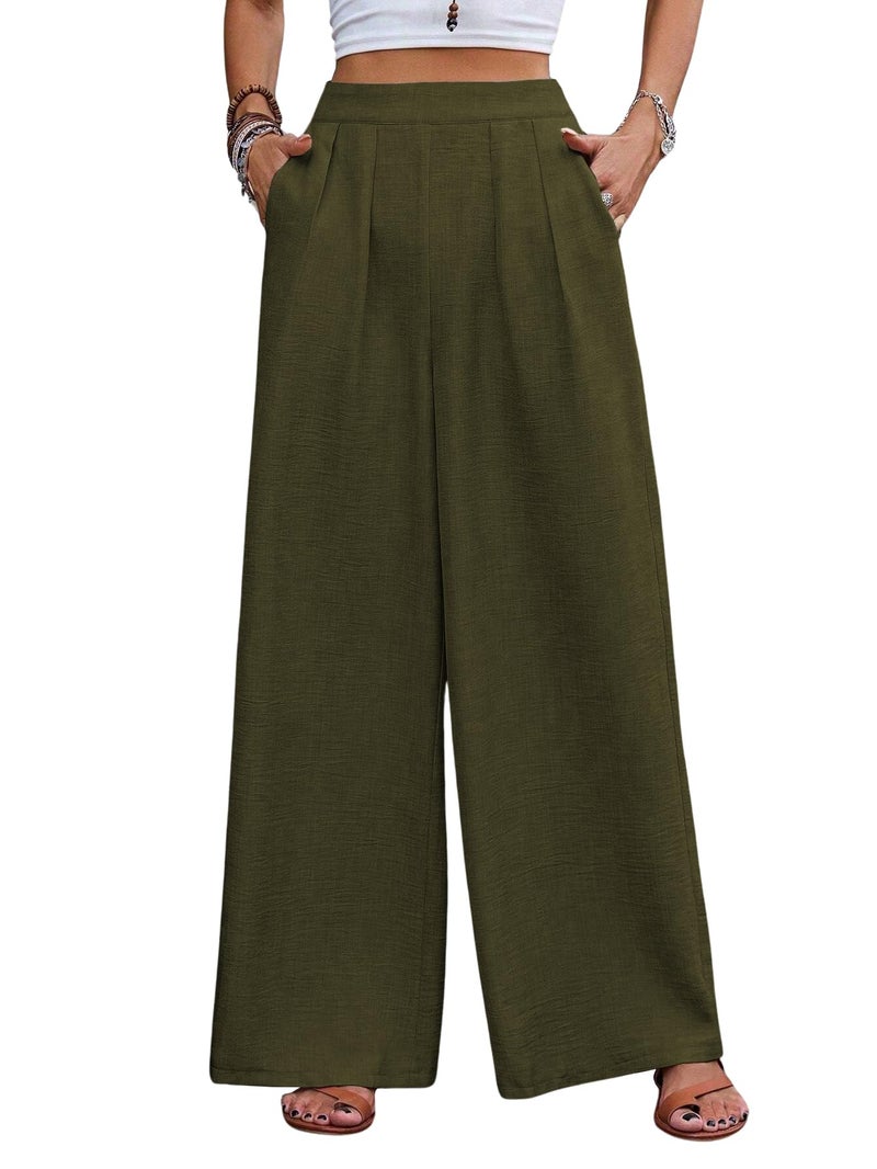 TOPLOT Trouser for Women || Loose Fit High-Waist Korean Pants || Formal Trouser for Woman || (Relaxed Fit || Casual) (Pleated-Pants-5254-Olive-28) - Image 5