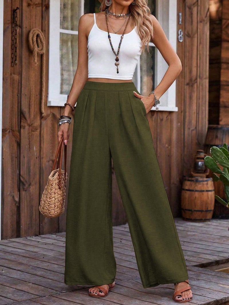 TOPLOT Trouser for Women || Loose Fit High-Waist Korean Pants || Formal Trouser for Woman || (Relaxed Fit || Casual) (Pleated-Pants-5254-Olive-28) - Image 2