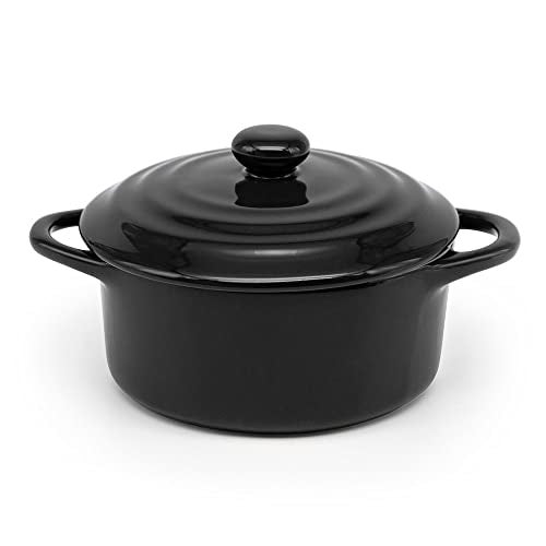 Kook Ceramic Mini Cocotte Set, Small Casserole Dishes with Lids and Handles, Individual Baking Ramekins, Oven, Microwave & Dishwasher Safe, Stoneware, 12 oz, Set of 4 (Black) - Image 3