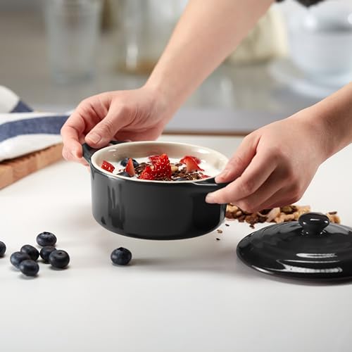 Kook Ceramic Mini Cocotte Set, Small Casserole Dishes with Lids and Handles, Individual Baking Ramekins, Oven, Microwave & Dishwasher Safe, Stoneware, 12 oz, Set of 4 (Black) - Image 5