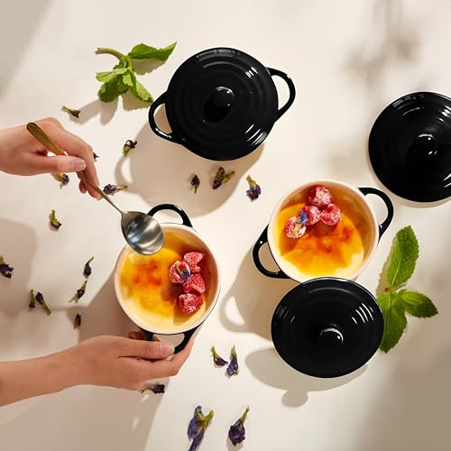 Kook Ceramic Mini Cocotte Set, Small Casserole Dishes with Lids and Handles, Individual Baking Ramekins, Oven, Microwave & Dishwasher Safe, Stoneware, 12 oz, Set of 4 (Black) - Image 4